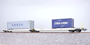ESU 36551 - H0 - Taschenwagen Sdggmrs, NL-AAEC, Ep. VI, 2 x Container COSCO + CMA CGM